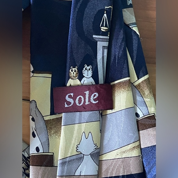Sole Men's Tie Silk Cats & Dogs Go To Court - Lawyer Necktie 61” - Picture 2 of 5